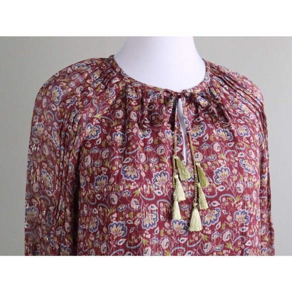 RAMY BROOK New York NWT $355 Adira Metallic Tassel Silk Blouse Top Size Large - Picture 3 of 6